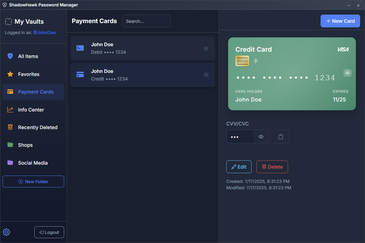 Payment Cards View